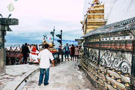 Kathmandu Nepal August 23, 2018 View of unknowns tourist visiting the Monkey temple located...