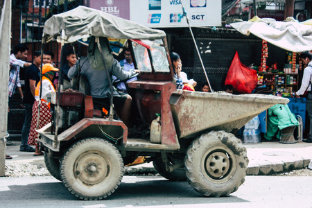Kathmandu Nepal August 26, 2018 View of unknowns Nepali worker cleaning the street at Thamel district in Kathmandu in the afternoonのeditorial素材