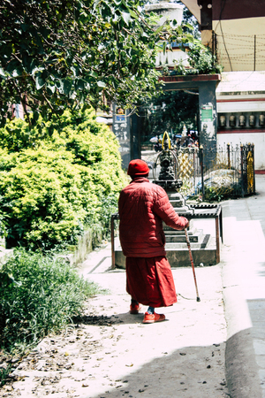 Kathmandu Nepal August 23, 2018 View of unknowns tourist visiting the Monkey temple located Swayambhunath district in Kathmandu in the eveningのeditorial素材