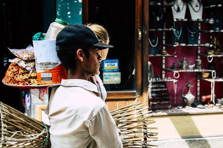 Kathmandu Nepal August 26, 2018 View of unknowns people walking in the street at Thamel district in...