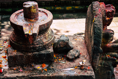 Kathmandu Nepal August 27, 2018 Closeup of a place of worship inside the Pashupatinath temple in the morningのeditorial素材