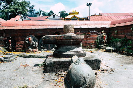 Kathmandu Nepal August 27, 2018 Closeup of a place of worship inside the Pashupatinath temple in the morningのeditorial素材