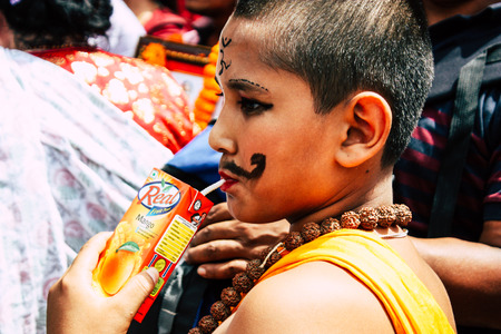 Kathmandu Nepal August 27, 2018 Portrait of unknown Hindu kid visiting the Pashupatinath temple in the morningのeditorial素材