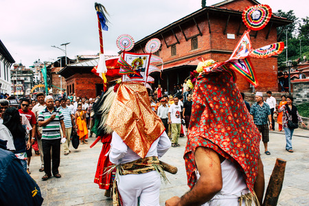Kathmandu Nepal August 27, 2018 View of unknowns Hindu people attending a religious ceremony at the Pashupatinath temple in the morningのeditorial素材