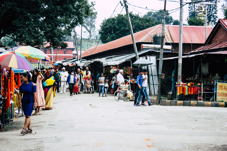 Kathmandu Nepal August 27, 2018 View of unknowns people walking to the entry of the Pashupatinath...