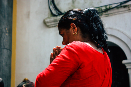 Kathmandu Nepal August 27, 2018 View of unknowns Hindu people visiting the Pashupatinath temple in the morningのeditorial素材