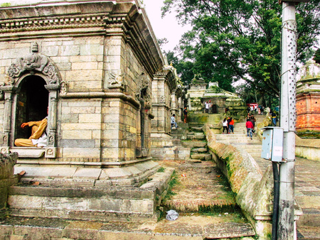 Kathmandu Nepal August 27, 2018 View of the Pashupatinath temple in the morningのeditorial素材