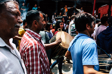 Kathmandu Nepal August 27, 2018 View of unknown Hindu people performing at Pashupatinath temple in the morningのeditorial素材