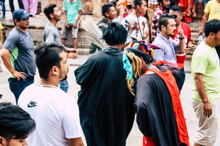 Kathmandu Nepal August 27, 2018 View of young unknowns people attending a religious ceremony where...