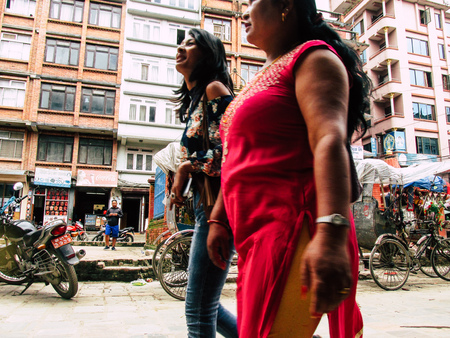 Kathmandu Nepal August 31, 2018 View of unknowns Nepali people walking between Durbar square and Thamel district in Kathmandu in the afternoonのeditorial素材
