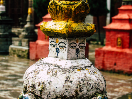 Kathmandu Nepal August 31, 2018 View of the Shree Gha Stupa Temple located in Naghal district between Thamel and Durbar square in Kathmandu in the eveningのeditorial素材