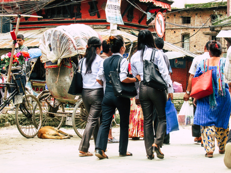 Kathmandu Nepal August 31, 2018 View of unknowns Nepali people walking between Durbar square and Thamel district in Kathmandu in the afternoonのeditorial素材