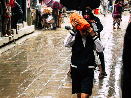 Kathmandu Nepal August 31, 2018 View of unknowns Nepali people walking between Durbar square and Thamel district in Kathmandu in the afternoonのeditorial素材