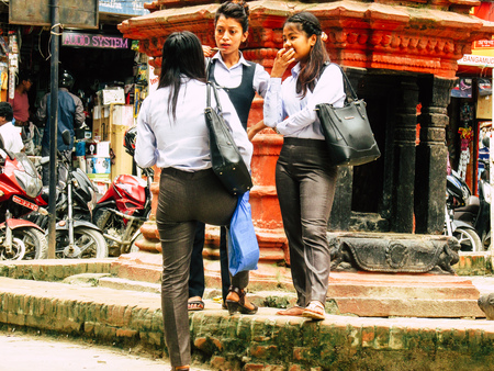 Kathmandu Nepal August 31, 2018 View of unknowns Nepali people walking between Durbar square and Thamel district in Kathmandu in the afternoonのeditorial素材
