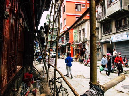 Kathmandu Nepal August 31, 2018 View of unknowns Nepali people walking between Durbar square and...