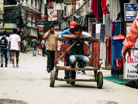 Kathmandu Nepal August 31, 2018 View of unknowns Nepali people walking between Durbar square and...