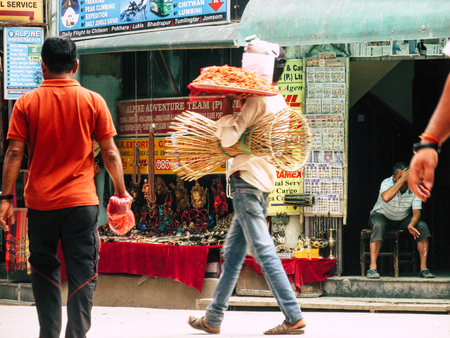 Kathmandu Nepal August 31, 2018 View of unknowns Nepali people walking between Durbar square and Thamel district in Kathmandu in the afternoonのeditorial素材