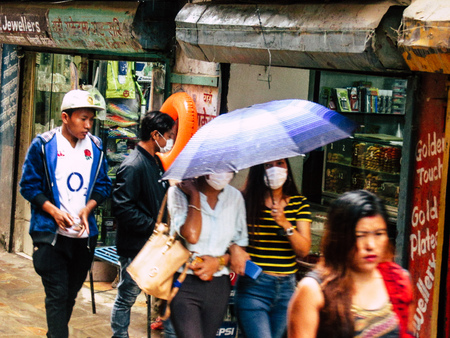 Kathmandu Nepal August 31, 2018 View of unknowns Nepali people walking between Durbar square and...