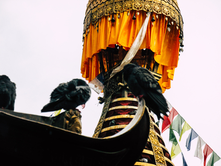 Kathmandu Nepal August 31, 2018 View of the Shree Gha Stupa Temple located in Naghal district between Thamel and Durbar square in Kathmandu in the eveningのeditorial素材