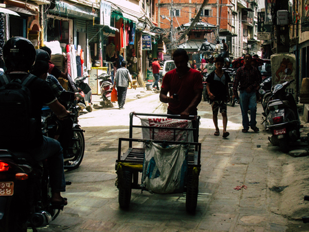 Kathmandu Nepal August 31, 2018 View of unknowns Nepali people walking between Durbar square and Thamel district in Kathmandu in the afternoonのeditorial素材