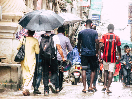 Kathmandu Nepal August 31, 2018 View of unknowns Nepali people walking between Durbar square and Thamel district in Kathmandu in the afternoonのeditorial素材