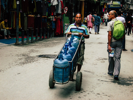 Kathmandu Nepal August 31, 2018 View of unknowns Nepali people walking between Durbar square and Thamel district in Kathmandu in the afternoonのeditorial素材