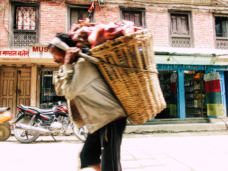 Kathmandu Nepal August 31, 2018 View of unknowns Nepali people walking between Durbar square and Thamel district in Kathmandu in the afternoonのeditorial素材