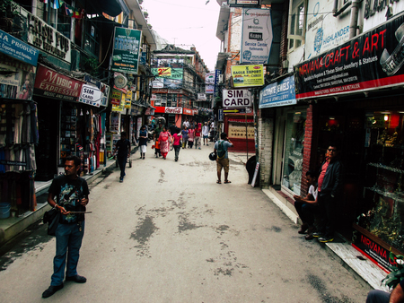 Kathmandu Nepal August 31, 2018 View of unknowns Nepali people walking between Durbar square and Thamel district in Kathmandu in the afternoonのeditorial素材