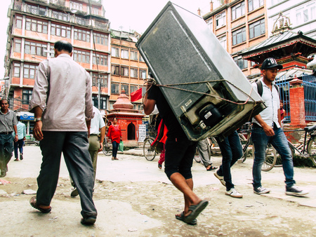 Kathmandu Nepal August 31, 2018 View of unknowns Nepali people walking between Durbar square and Thamel district in Kathmandu in the afternoonのeditorial素材