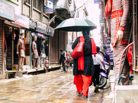 Kathmandu Nepal August 31, 2018 View of unknowns Nepali people walking between Durbar square and Thamel district in Kathmandu in the afternoonのeditorial素材