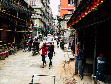 Kathmandu Nepal August 31, 2018 View of unknowns Nepali people walking between Durbar square and...
