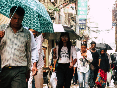 Kathmandu Nepal August 31, 2018 View of unknowns Nepali people walking between Durbar square and...