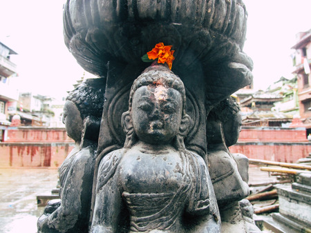 Kathmandu Nepal August 31, 2018 View of the Shree Gha Stupa Temple located in Naghal district between Thamel and Durbar square in Kathmandu in the eveningのeditorial素材