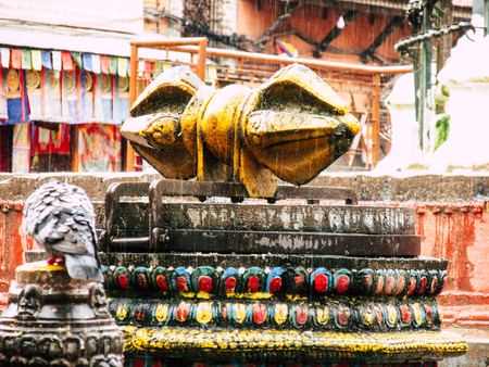 Kathmandu Nepal August 31, 2018 View of the Shree Gha Stupa Temple located in Naghal district between Thamel and Durbar square in Kathmandu in the eveningのeditorial素材