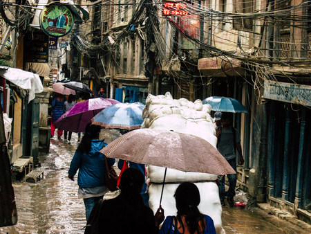 Kathmandu Nepal August 31, 2018 View of unknowns Nepali people walking between Durbar square and Thamel district in Kathmandu in the afternoonのeditorial素材