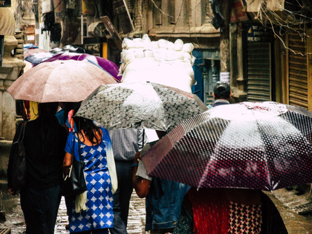 Kathmandu Nepal August 31, 2018 View of unknowns Nepali people walking between Durbar square and Thamel district in Kathmandu in the afternoonのeditorial素材
