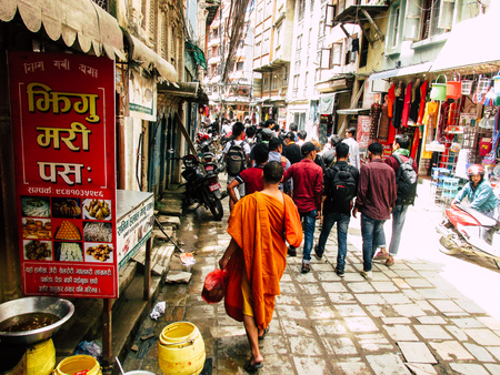 Kathmandu Nepal August 31, 2018 View of unknowns Nepali people walking between Durbar square and...