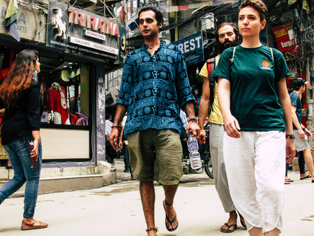 Kathmandu Nepal August 31, 2018 View of unknowns tourist walking between Durbar square and Thamel district in Kathmandu in the afternoonのeditorial素材