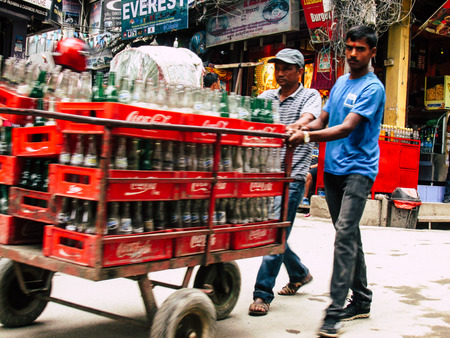 Kathmandu Nepal August 31, 2018 View of unknowns Nepali people walking between Durbar square and Thamel district in Kathmandu in the afternoonのeditorial素材