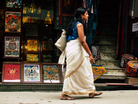 Kathmandu Nepal August 31, 2018 View of unknowns Nepali people walking between Durbar square and Thamel district in Kathmandu in the afternoonのeditorial素材