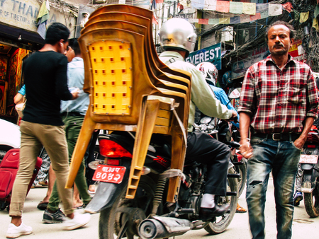 Kathmandu Nepal August 31, 2018 View of unknowns Nepali people walking between Durbar square and...