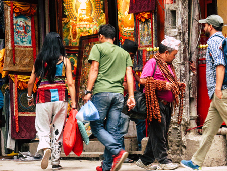 Kathmandu Nepal August 31, 2018 View of unknowns tourist walking between Durbar square and Thamel district in Kathmandu in the afternoonのeditorial素材