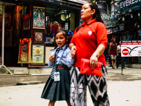 Kathmandu Nepal August 31, 2018 View of unknowns Nepali people walking between Durbar square and...