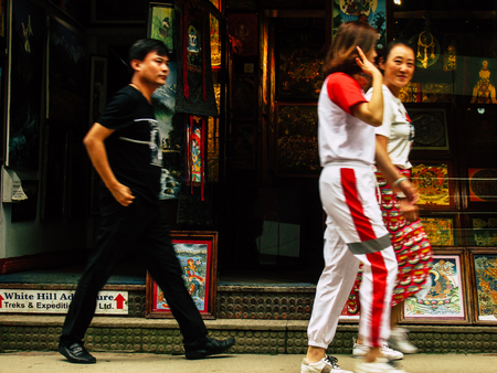Kathmandu Nepal August 31, 2018 View of unknowns tourist walking between Durbar square and Thamel district in Kathmandu in the afternoonのeditorial素材