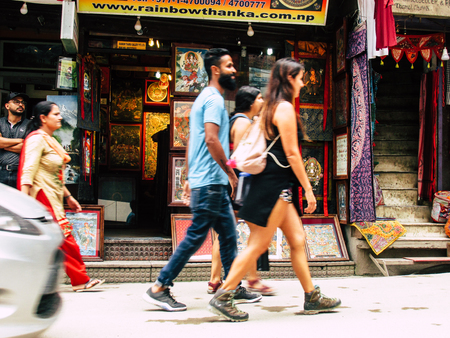 Kathmandu Nepal August 31, 2018 View of unknowns tourist walking between Durbar square and Thamel...