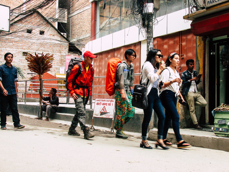 Kathmandu Nepal August 31, 2018 View of unknowns tourist walking between Durbar square and Thamel...