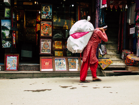 Kathmandu Nepal August 31, 2018 View of unknowns Nepali people walking between Durbar square and...