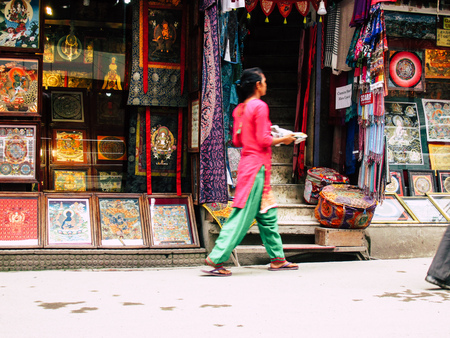 Kathmandu Nepal August 31, 2018 View of unknowns Nepali people walking between Durbar square and...