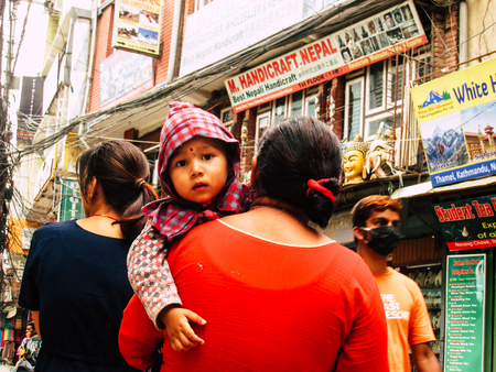 Kathmandu Nepal August 31, 2018 View of unknowns Nepali people walking between Durbar square and...