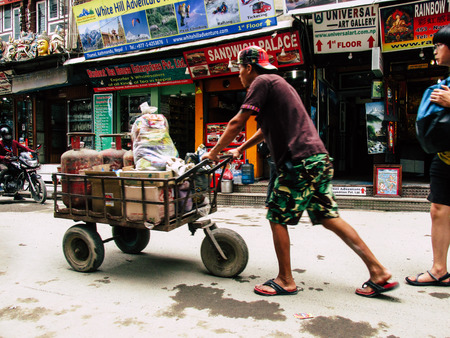Kathmandu Nepal August 31, 2018 View of unknowns Nepali people walking between Durbar square and Thamel district in Kathmandu in the afternoonのeditorial素材